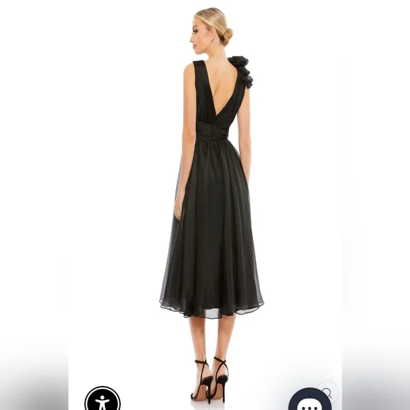 NWT Mac Duggal Plunging Ruffled Rosette A-Line Cocktail Dress Size 16 - Picture 2 of 15